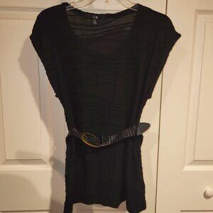 Cap-Sleeve Belted Scoop Neck Top